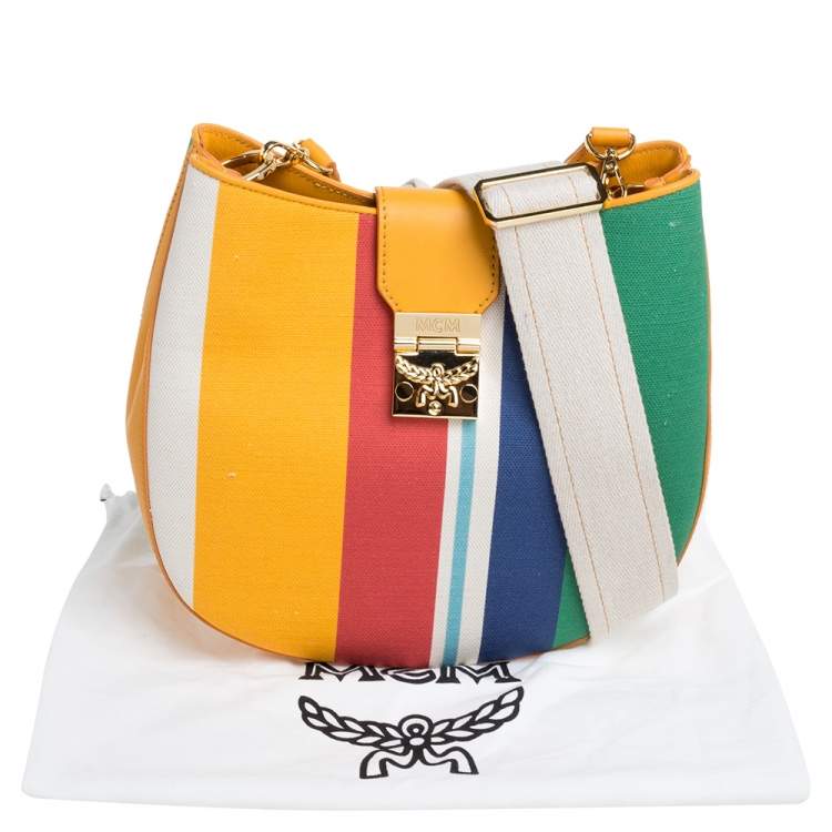Pre Owned MCM Multicolor Stripe Canvas and Leather Crossbody Bag