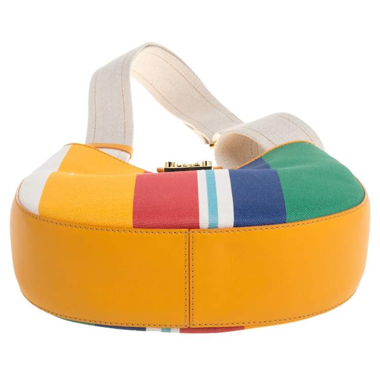 Pre Owned MCM Multicolor Stripe Canvas and Leather Crossbody Bag