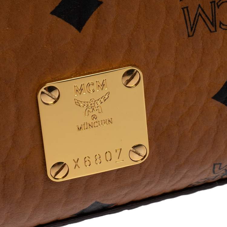 Pre Owned MCM Cognac Visetos Coated Canvas Heritage Top Handle Bag