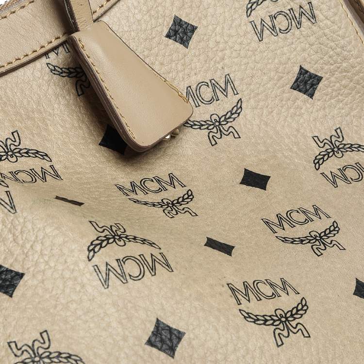 Pre Owned MCM Beige Visetos Coated Canvas and Leather Essential Hobo