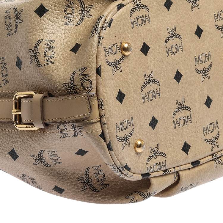 Pre Owned MCM Beige Visetos Coated Canvas and Leather Essential Hobo