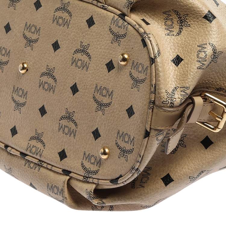 Pre Owned MCM Beige Visetos Coated Canvas and Leather Essential Hobo