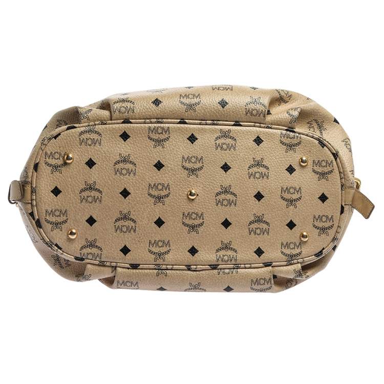Pre Owned MCM Beige Visetos Coated Canvas and Leather Essential Hobo