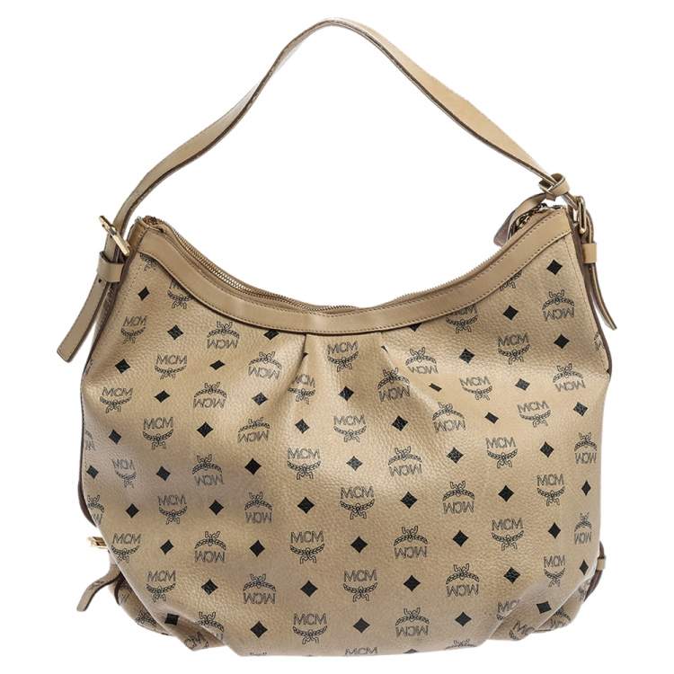 Pre Owned MCM Beige Visetos Coated Canvas and Leather Essential Hobo