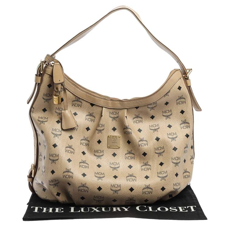 Pre Owned MCM Beige Visetos Coated Canvas and Leather Essential Hobo