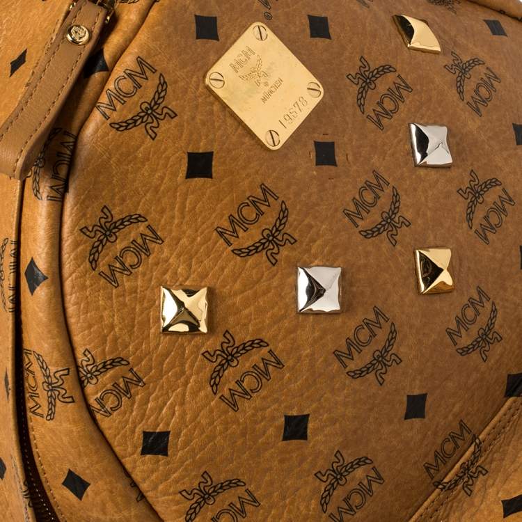 Pre Owned MCM Cognac Visetos Coated Canvas Stark Studded Backpack