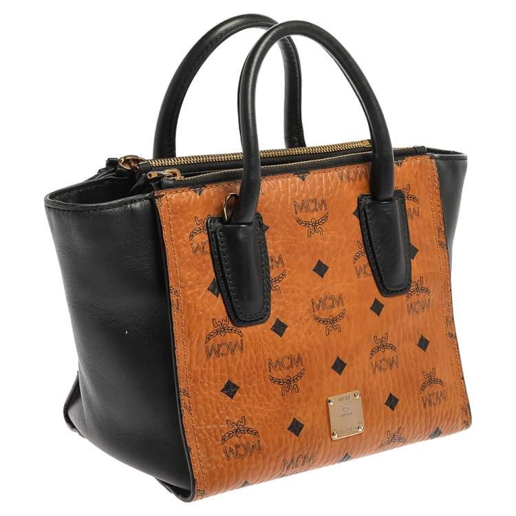 مملوكة مسبقًا MCM Black/Cognac Visetos Coated Canvas and Leather Small Kathy Tote