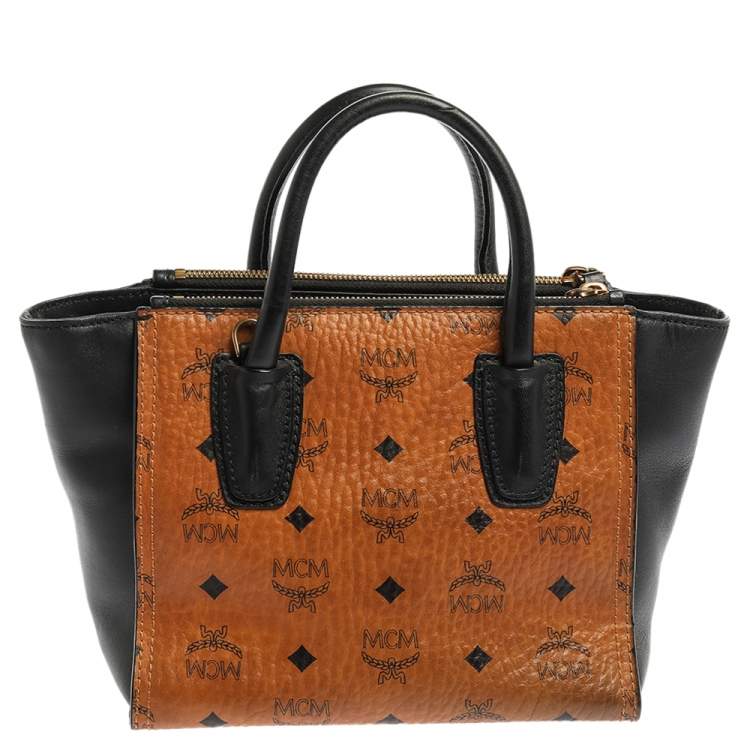 مملوكة مسبقًا MCM Black/Cognac Visetos Coated Canvas and Leather Small Kathy Tote