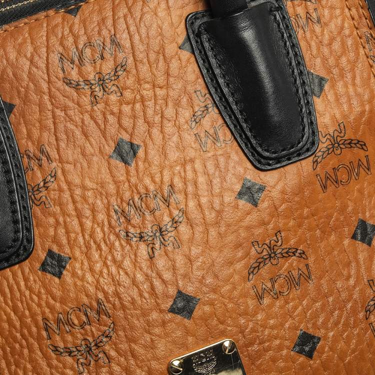 مملوكة مسبقًا MCM Black/Cognac Visetos Coated Canvas and Leather Small Kathy Tote