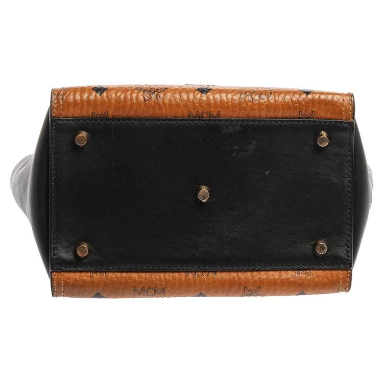 مملوكة مسبقًا MCM Black/Cognac Visetos Coated Canvas and Leather Small Kathy Tote