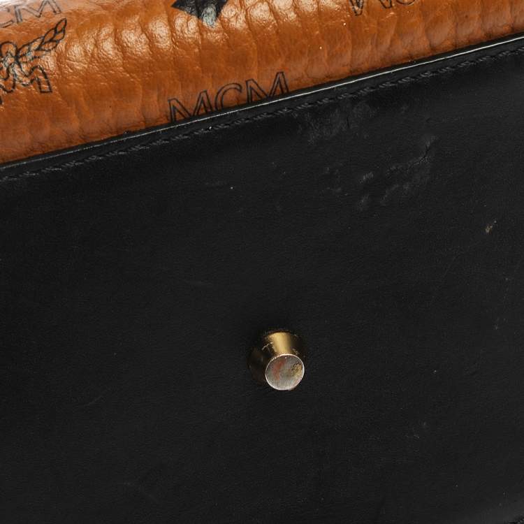 مملوكة مسبقًا MCM Black/Cognac Visetos Coated Canvas and Leather Small Kathy Tote