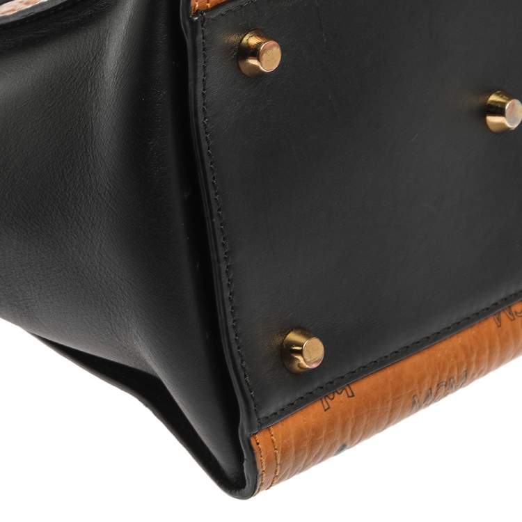 مملوكة مسبقًا MCM Black/Cognac Visetos Coated Canvas and Leather Small Kathy Tote