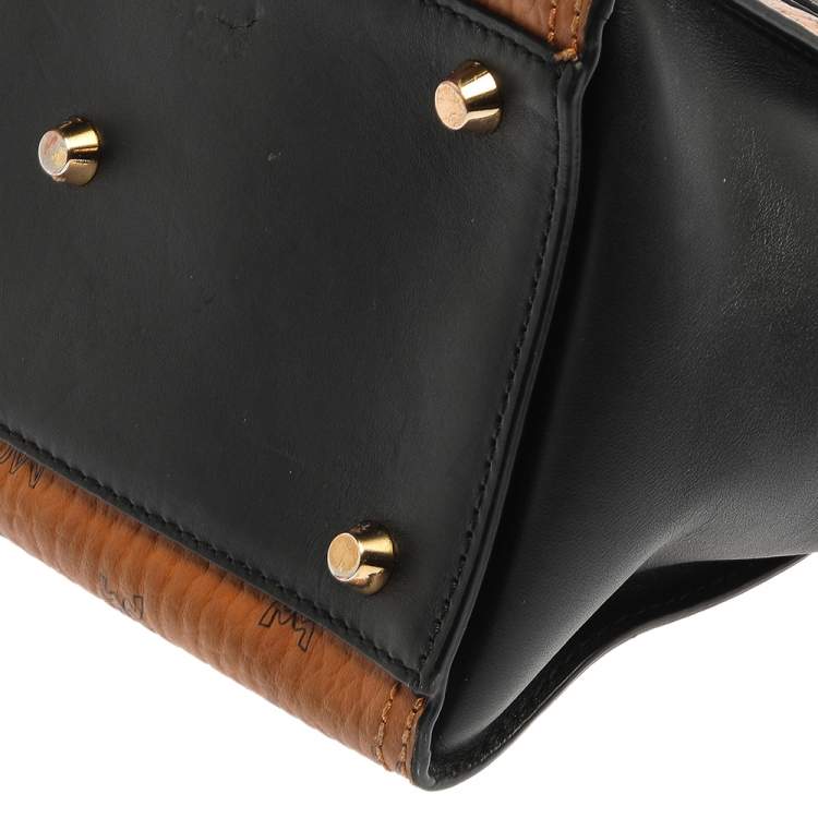 مملوكة مسبقًا MCM Black/Cognac Visetos Coated Canvas and Leather Small Kathy Tote