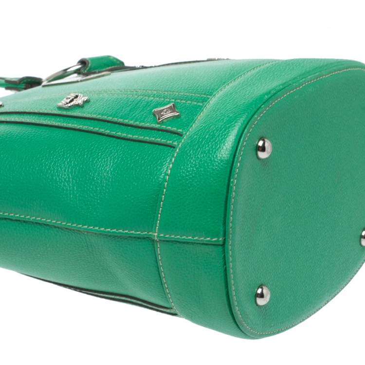 Pre Owned MCM Green Leather Studded Flap Bucket Bag
