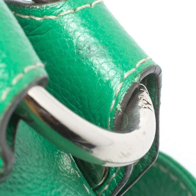 Pre Owned MCM Green Leather Studded Flap Bucket Bag