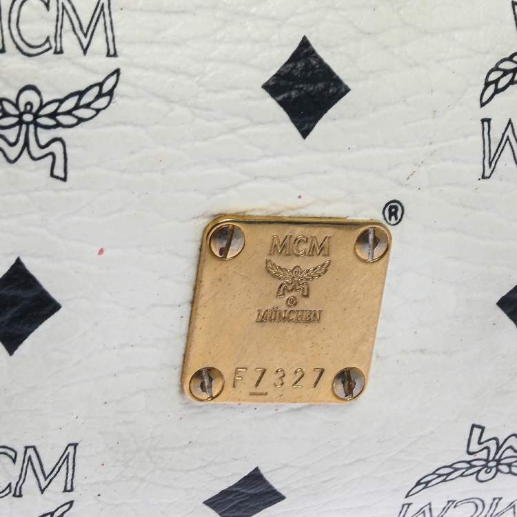 Pre Owned MCM White/Yellow Visetos Coated Canvas and Leather Mini Rolle Boston Bag