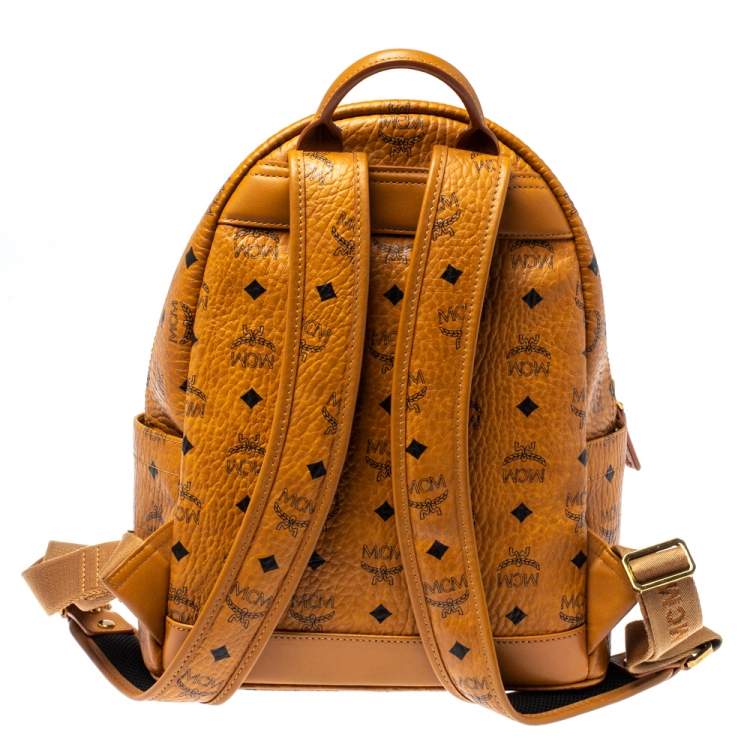 Pre Owned MCM Tan Floral Print Coated Canvas Small Stark Backpack
