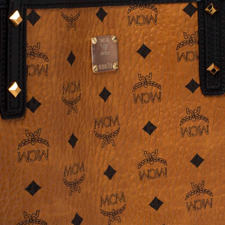 مملوكة مسبقًا MCM Cognac/Black Visetos Coated Canvas And Leather Large Anya Tote