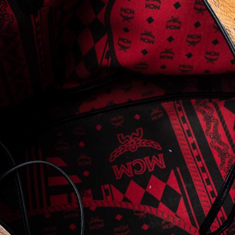 مملوكة مسبقًا MCM Cognac/Black Visetos Coated Canvas And Leather Large Anya Tote