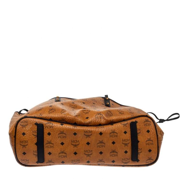 مملوكة مسبقًا MCM Cognac/Black Visetos Coated Canvas And Leather Large Anya Tote