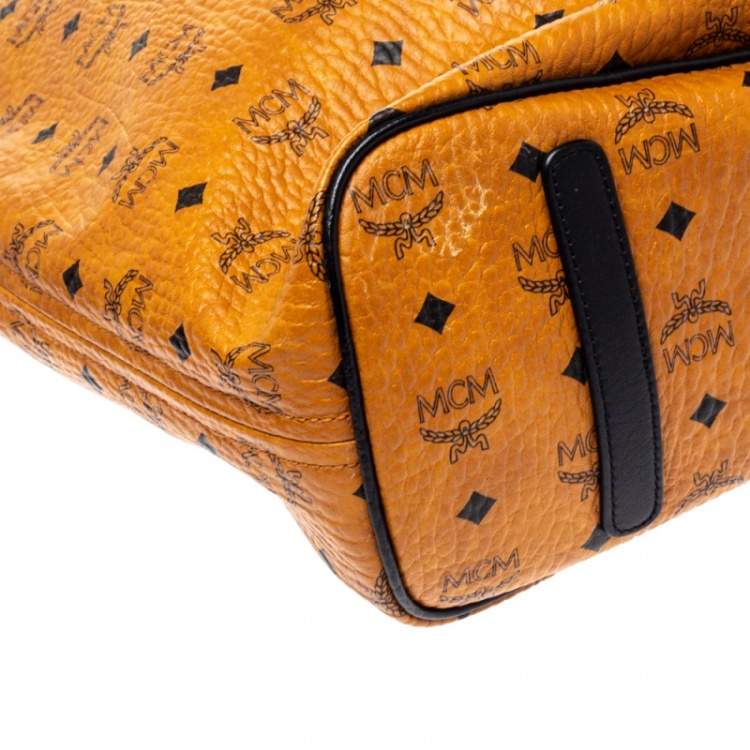 مملوكة مسبقًا MCM Cognac/Black Visetos Coated Canvas And Leather Large Anya Tote