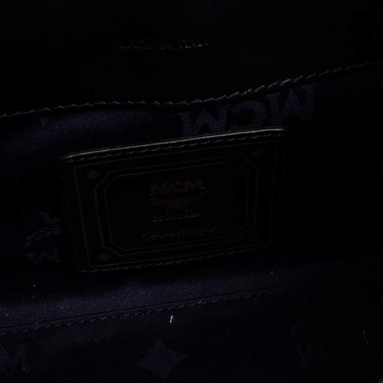 مملوكة مسبقًا MCM White Visetos Coated Canvas and Leather Heritage Top Handle Bag