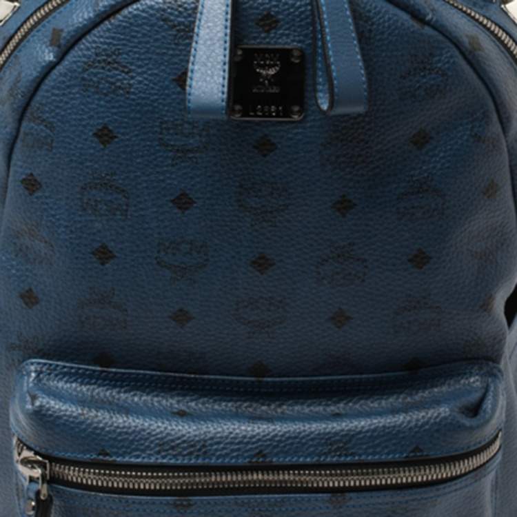 Pre Owned MCM Blue Visetos Coated Canvas Studded Stark Backpack