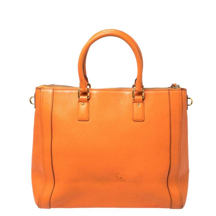 Pre Owned MCM Orange Textured Leather Large Tote