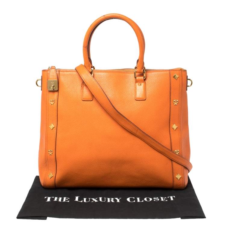 Pre Owned MCM Orange Textured Leather Large Tote
