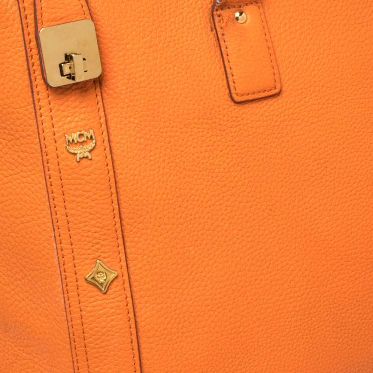 Pre Owned MCM Orange Textured Leather Large Tote
