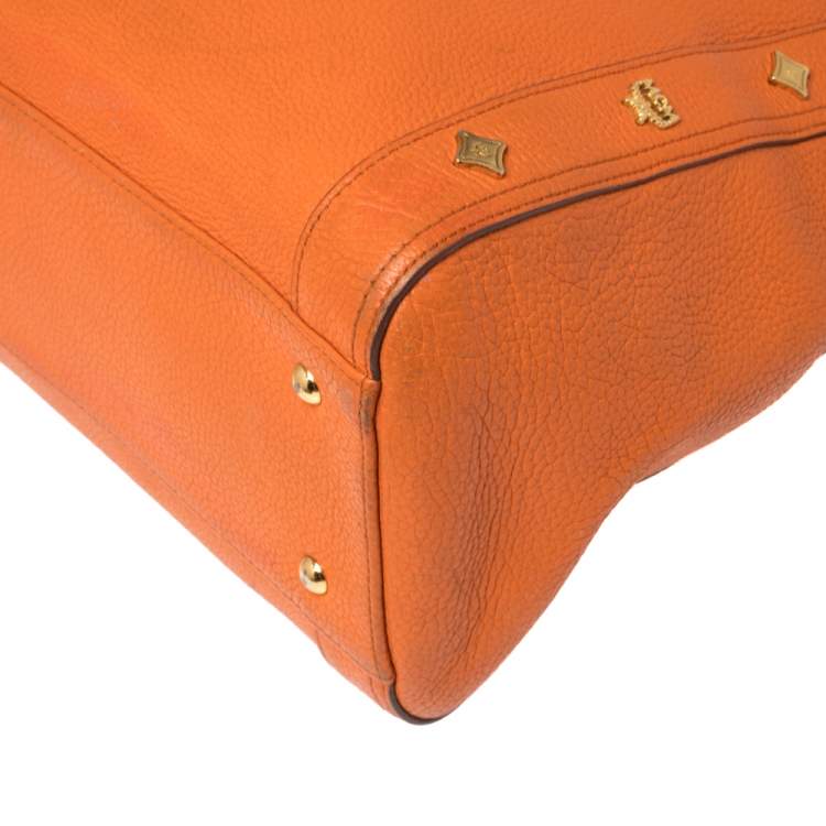 Pre Owned MCM Orange Textured Leather Large Tote