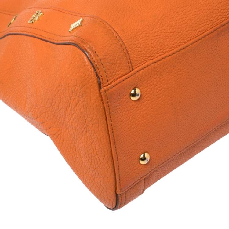 Pre Owned MCM Orange Textured Leather Large Tote
