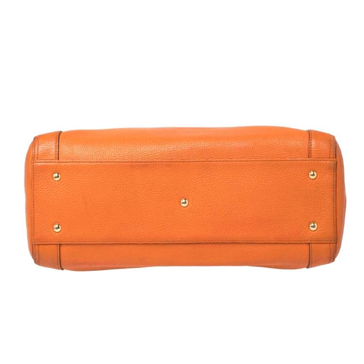 Pre Owned MCM Orange Textured Leather Large Tote