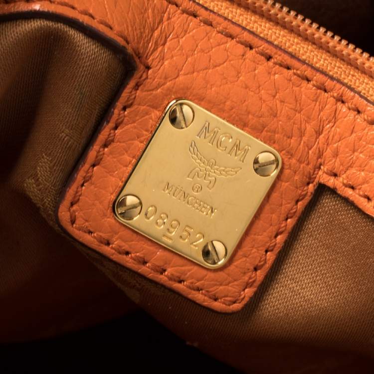 Pre Owned MCM Orange Textured Leather Large Tote