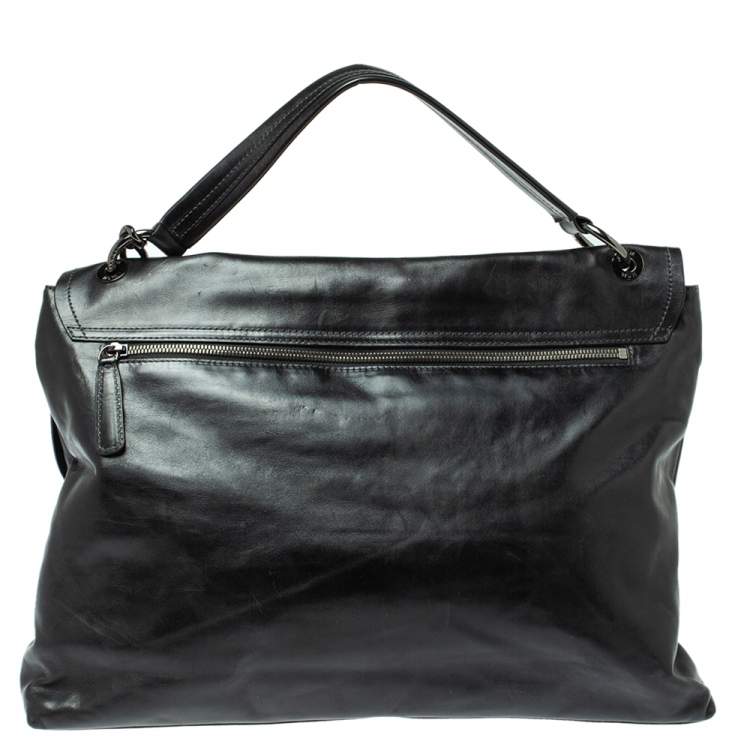 Pre Owned MCM Black Leather Turlock Double Flap Top Handle Bag