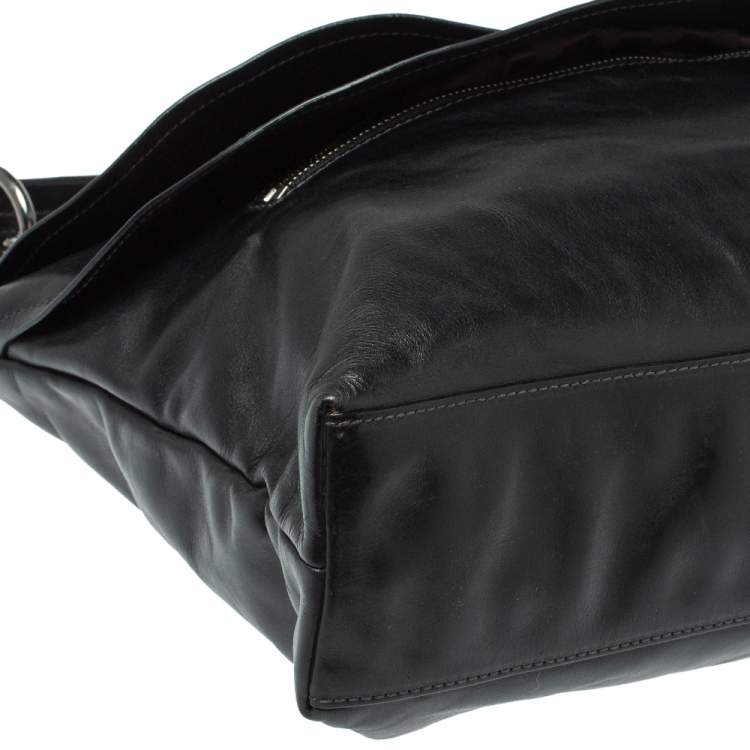Pre Owned MCM Black Leather Turlock Double Flap Top Handle Bag