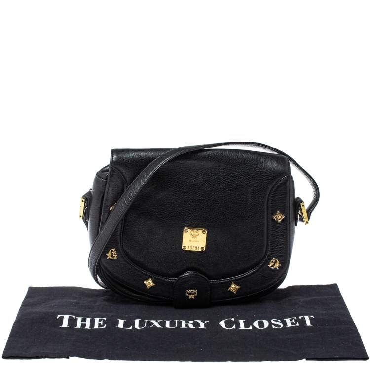 Pre Owned MCM Black Leather Flap Crossbody Bag