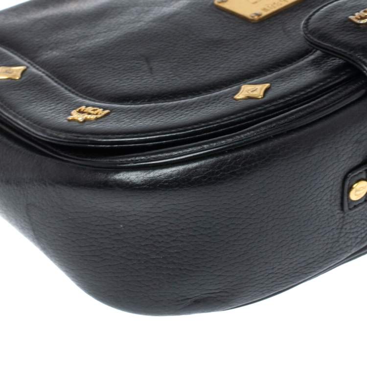 Pre Owned MCM Black Leather Flap Crossbody Bag