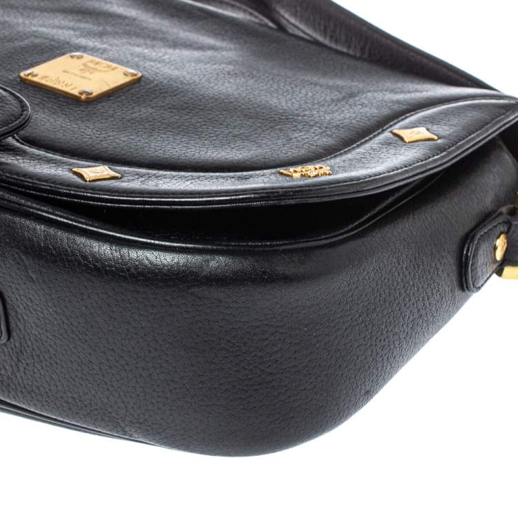 Pre Owned MCM Black Leather Flap Crossbody Bag