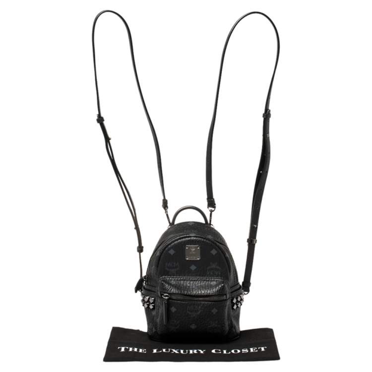 Pre Owned MCM Black Visetos Coated Canvas Mini Stark Side Studs Backpack