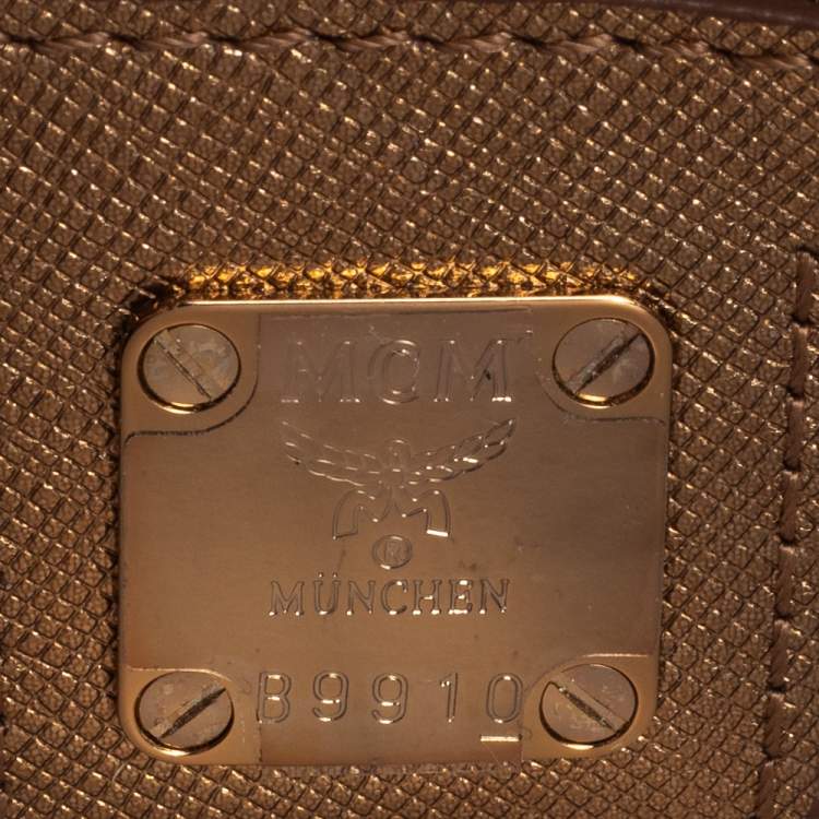 Pre Owned MCM Metallic Gold Leather Flap Top Handle Bag