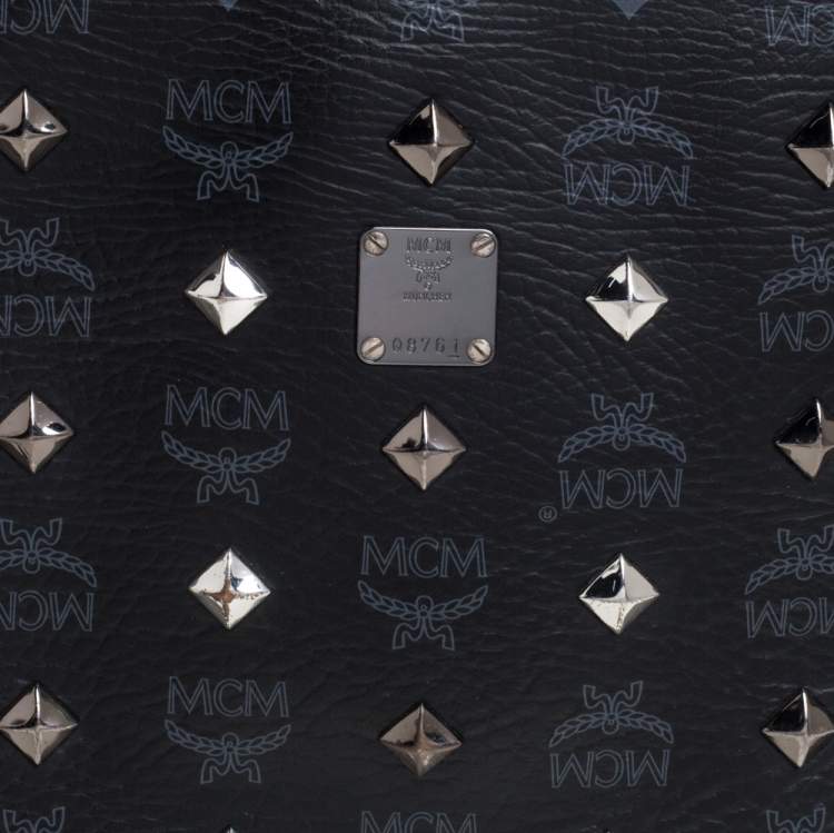 Pre Owned MCM Black Visetos Coated Canvas Studded Wristlet Clutch