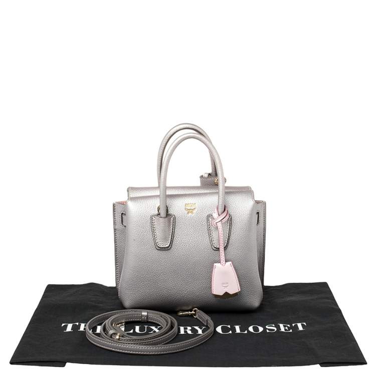 Pre Owned MCM Silver Leather Mini Milla Tote