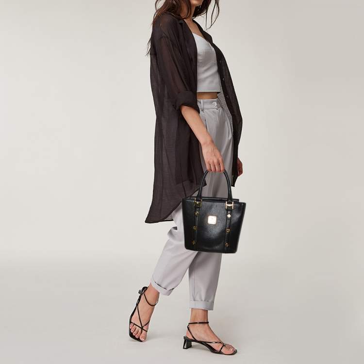 مملوكة مسبقًا MCM Black Textured Leather Small Tote