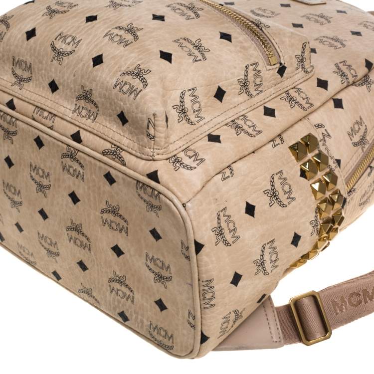 Pre Owned MCM Light Beige Visetos Leather Studded Stark Backpack