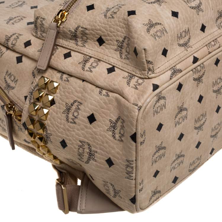 Pre Owned MCM Light Beige Visetos Leather Studded Stark Backpack