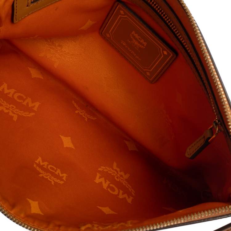 Pre Owned MCM Cognac Visetos Coated Canvas Pouch