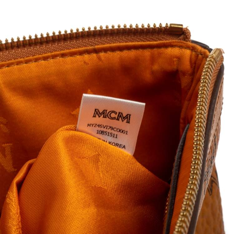Pre Owned MCM Cognac Visetos Coated Canvas Pouch