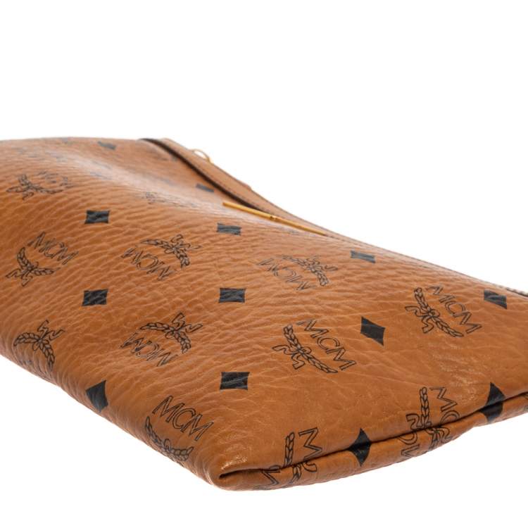 Pre Owned MCM Cognac Visetos Coated Canvas Pouch