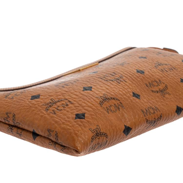 Pre Owned MCM Cognac Visetos Coated Canvas Pouch